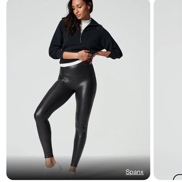 SPANX FAUX LEATHER LEGGINGS COLOR BLACK SIZE M - Picture 1 of 8